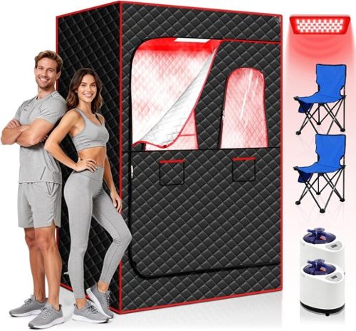 Morfone - Portable Infrared Sauna for Two, With Full-Body Steam, 9-Level Heating, Foldable Chair Mobile Red Light Therapy Device - Black-Front_Standard 