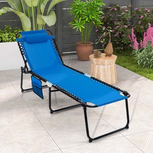 Costway Patio Folding Chaise Lounge Chair Portable Sun Lounger with Adjustable Backrest - Navy