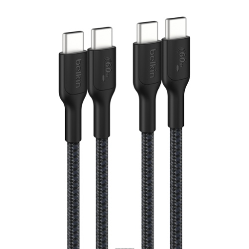 Belkin - BOOST↑CHARGE Braided PCR USB-C to USB-C Cable 2M 2-Pack - Black-Front_Standard 