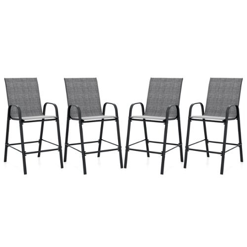 Gymax - 4PCS Outdoor Bar Stools 29'' Fabric Bar Height Stools w/ Armrests & Footrest - Gray-Front_Standard 
