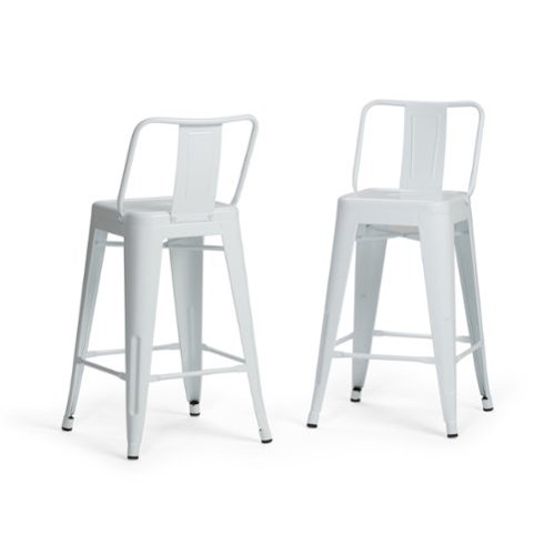 Simpli Home - Rayne Metal Counter Height Stool (Set of 2) - White-Front_Standard 