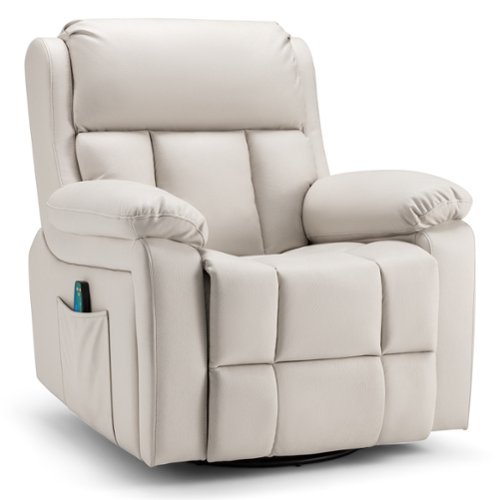 U-HOMY - Power Swivel Glider Recliner with Heat and Massage, 360° Rotation and Convenient Side Pocket for Living Room - Light Gray-Front_Standard 