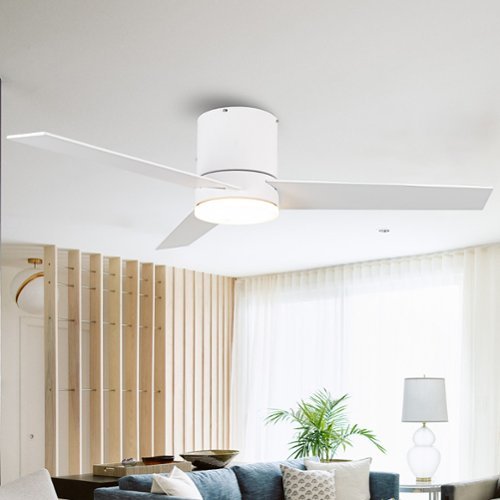 Parrot Uncle - 48" Modern LED Flush Mount Ceiling Fan with Remote Control - White-Front_Standard 