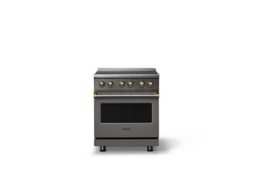 Viking - 30 in. Wide 4 Elements Pro 5 Series 4.7 Cu. Ft. Freestanding Induction Convection Range - w. Brushed Brass - Damascus Gray