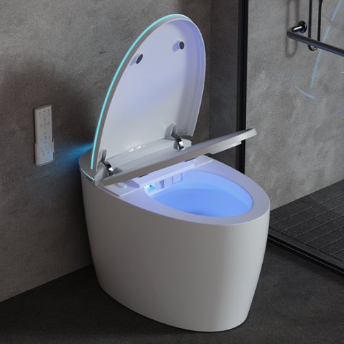 Dyonery - Premium Smart Toilet - Auto Lid Opening, Foam Cover, Dual-Size Flush, Feminine Wash & Warm Air Dry Function - White-Front_Standard 