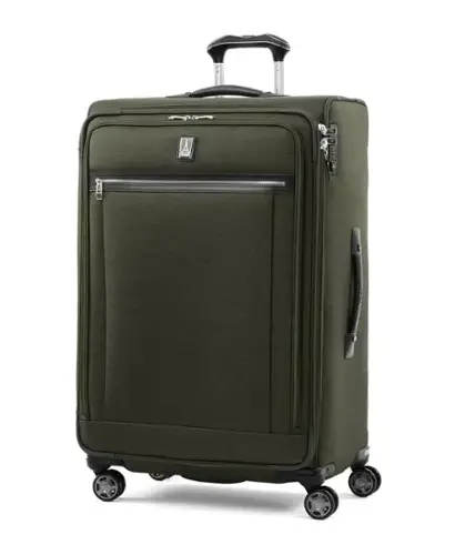 Front. Travelpro - Travelpro Platinum Elite Softside Expandable Checked Luggage, 8 Wheel Spinner Large Suitcase, TSA Lock, Men and Women - Pilot Green.