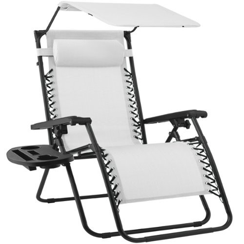Best Choice Products - Folding Zero Gravity Recliner Patio Lounge Chair w/ Canopy Shade, Headrest, Tray - Snow/Black - White-Front_Standard 