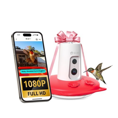 BIRDFY - Humming Bird Feeder with Camera, 1080P FHD Hummingbird Feeder Camera with Ant Moat - Red&White-Front_Standard 