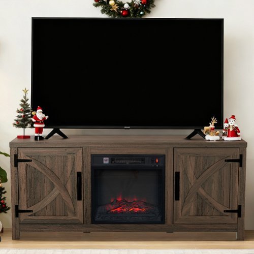 Ihomeadore - 58" Farmhouse TV Stand for TV up to 65" with Electric Fireplace - Brown-Front_Standard 