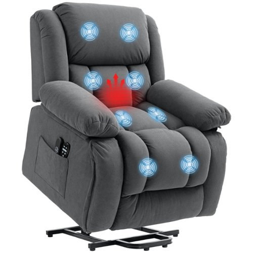 Homcom - Power Lift Recliner Chair for Elderly with Vibration Massage and Heat, Overstuffed Fabric Lift Chair Sofa - Gray-Front_Standard 