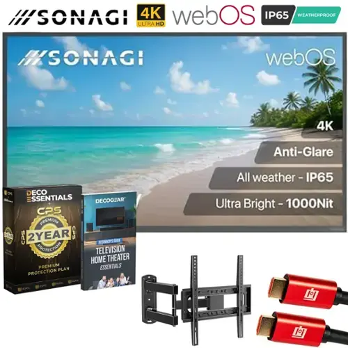 SONAGI 4K webOS IP65 WEATHERPROOF ULTRA HD SONAGI webOS 4K Anti-Glare CPS DECO ESSENTIALS DECOGEAR CPS PREMIUM 2YEAR CPS BEGINNER'S GUIDE PROTECTION TELEVISION HOME THEATER PREMIUM PLAN ESSENTIALS PROTECTION AS ePs CPS

All weather - IP65  
Ultra Bright - 1000Nit