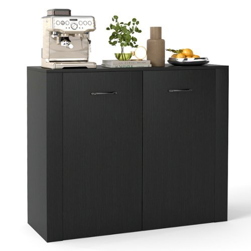 Gymax - Floor Storage Cabinet Buffet Sideboard w/ Double Doors Wooden Coffee Bar Station - Black-Front_Standard 