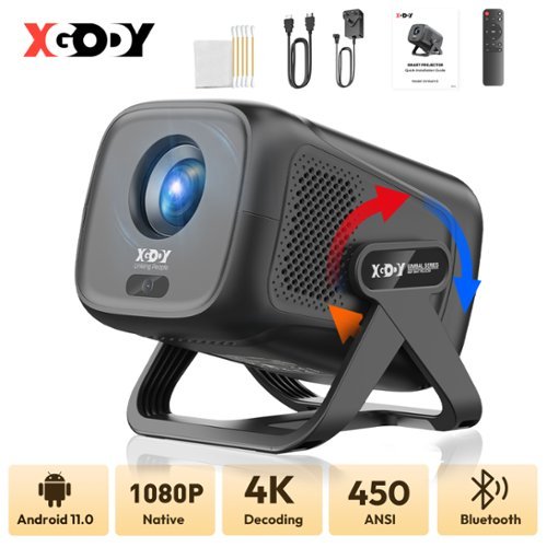 Xgody - A5 Portable Smart Projector 1080P FHD 18000 Lumens Android 11 WiFi 6 Bluetooth 5.4 Auto Keystone Home Theater-Front_Standard 
