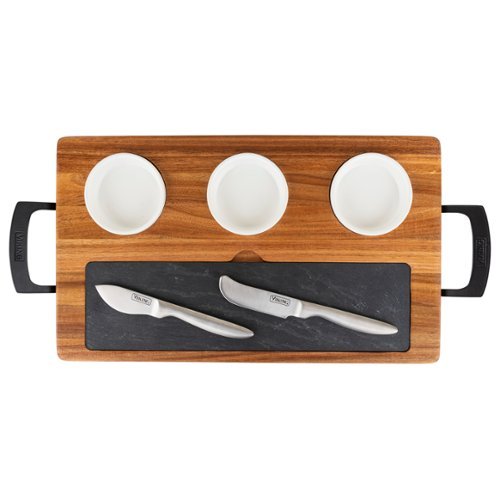 Viking 7-piece Acacia Wood Slate Cheese Board-Charcuterie Set - Multicolor
