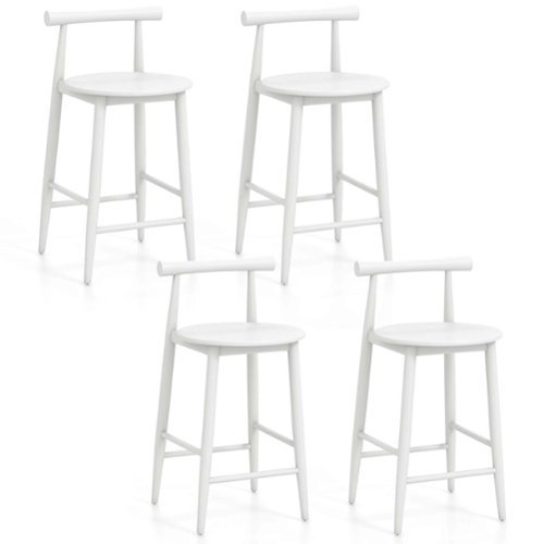 Costway Bar Chair Counter Height Stools Set of 4 with Acacia Wood Frame Supporting Legs - White