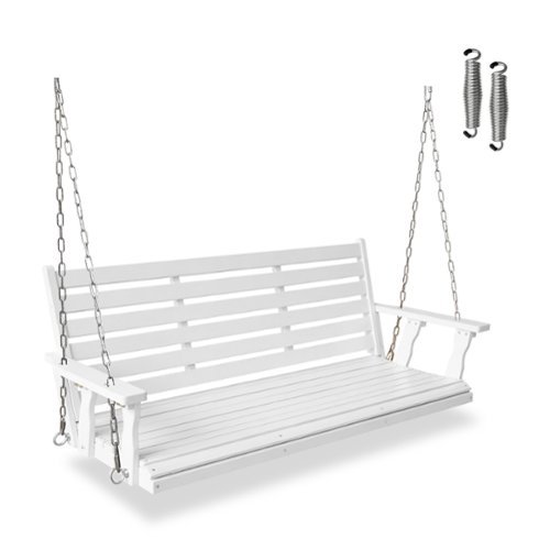 Fortune Candy - Wooden Porch Swing with Chains & Springs, 880 LBS Heavy Duty Bench for Patio & Porch (Extra Large, 3-Seater) - White-Front_Standard 