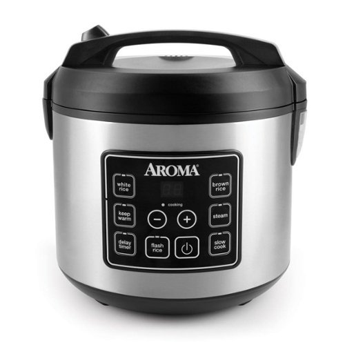 AROMA - 160oz Digital Rice & Grain Cooker, Multi-Cooker 8X Bonded Granite Coating, Silver Refurbished - Black-Front_Standard 
