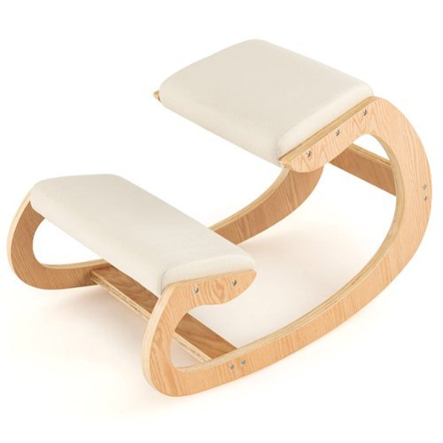 Gymax - Ergonomic Kneeling Chair Wood Rocking Posture Stool w/ Cushion Back Neck - Beige-Front_Standard 