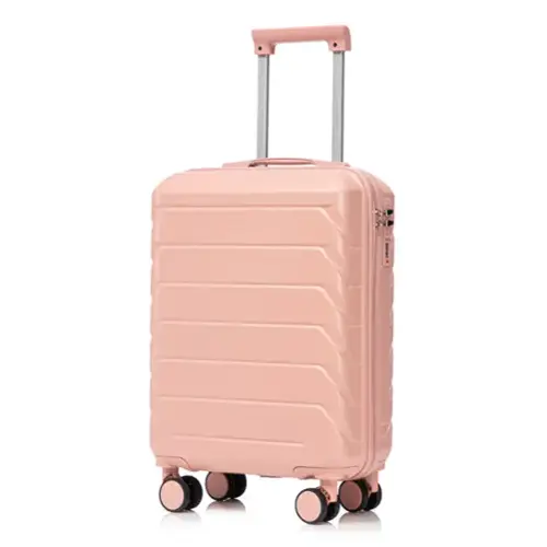 Front. MERAVOM - 20" Hardside Checked Luggage, Suitcase with Spinner Wheels, Scratch-Resistant Hardshell Suitcase with Combination Lock - Pink.