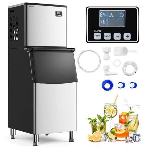 Costway - Commercial Ice Maker Machine 418 LBS/24H with 200 LBS Storage Bin for Restaurant - Silver,Black-Front_Standard 