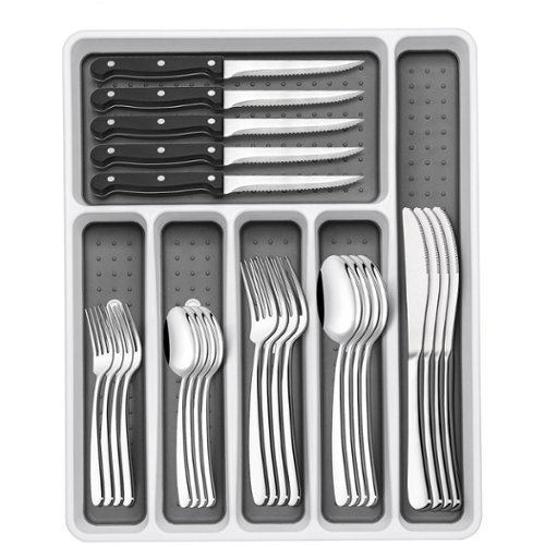 Dazzed Corner - 49-Piece Silverware Set with Organizer, Cutlery Utensil Sets for 8 - Silver-Front_Standard 