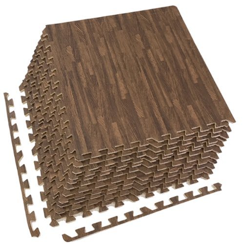 Sorbus - 3/8-Inch Thick 48 Sq. Ft. Wood Grain Floor Foam EVA Interlocking Mats Tiles w/ Borders - for Home, Trade Show - Dark-Front_Standard 