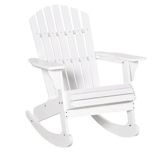 Outsunny - Wooden Adirondack Rocking Chair Outdoor Lounge Chair Fire Pit Seating with Slatted Wooden Design, Fanned Back - White-Front_Standard 