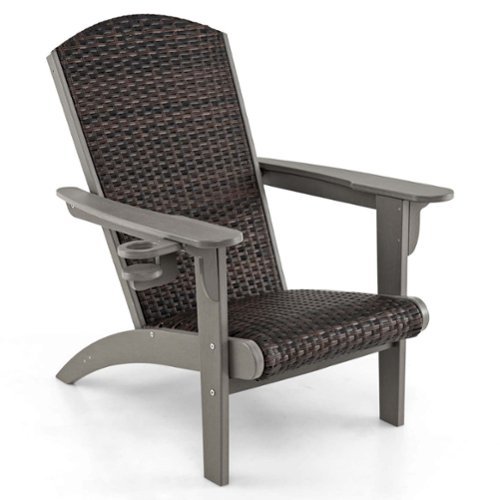 Costway - Patio Adirondack Chair with Rattan Padded Seat Wide Armrests & Hidden Cupholder - Gray,Mix Brown-Front_Standard