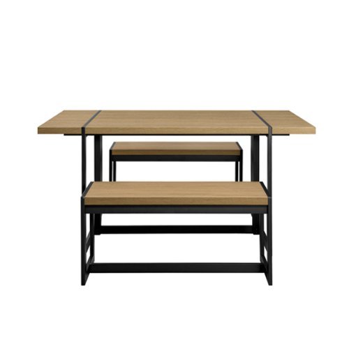 Walker Edison - Industrial Dining Set with 2 Benches - Coastal Oak-Front_Standard 