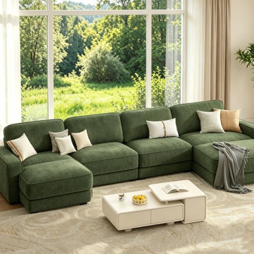 Dyonery - 158" Extra Large Modular Sectional Sofa, CHENILLE Fabric, , Tool-Free Assembly,Green - Green-Front_Standard 