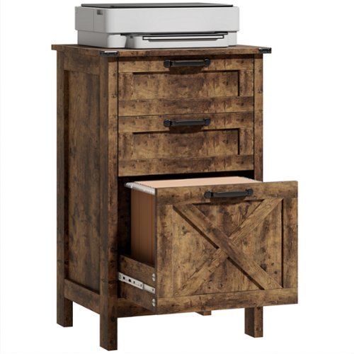 Homcom - File Cabinet with 3 Drawers, Rustic Farmhouse Office Storage Cabinet for A4, Letter Size-Front_Standard 