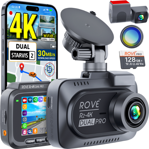 ROVE - R2-4K DUAL PRO Dash Cam Front and Rear, True 4K + 2K, Dual STARVIS 2 Sensors, WiFi 6, Free 128GB Card + CPL, 30MB/s - Black-Front_Standard 