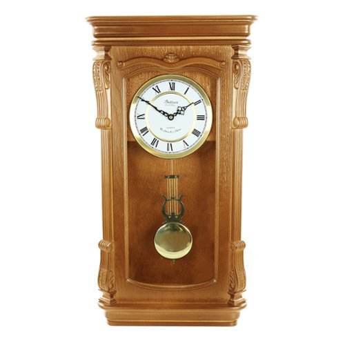 Bedford Clock Collection - Golden Oak Chiming Pendulum Wall Clock - Brown-Front_Standard 