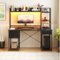 Aheaplus - Computer Desk with Hutch, Gaming Desk with Drawers, LED Lights, Outlets, and Monitor Stand - Black-Front_Standard