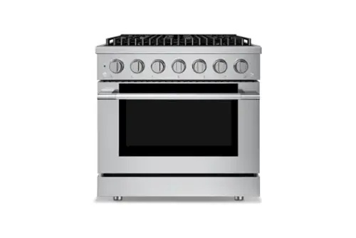 Front. Hauslane - HausPro 36 in. 6 Burners (20,000 BTU) Freestanding Dual Fuel Range - Stainless Steel.