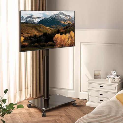 KKTONER - Mobile TV Stand Rolling TV Cart for 27 to 65 inch Height Adjustable Rolling TV Stand - Black-Front_Standard 