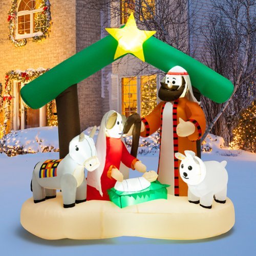 Costway 6.7FT Christmas Inflatable Nativity Scene w/ LEDs & Built-in Air Blower - Multicolor
