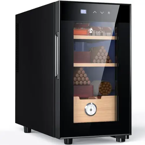 Front. KingChii - 23L Thermoelectric Cigar Humidor Storage Cabinet with Temp Control, Spanish Cedar Shelves and Hygrometer(150 Capacity) - Black.