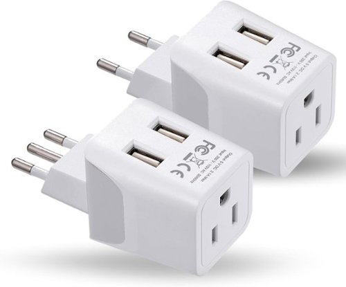 Ceptics - Italy & Europe Travel Adapter Set, 2-Pack Type L & Type C with Dual USB + USA Input, Ultra-Compact & Grounded - White-Front_Standard 