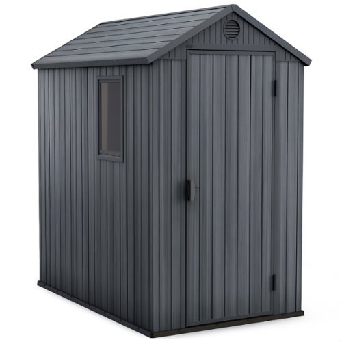 Keter - Darwin 4 Foot x 6 Foot Outdoor Garden Tool Storage Shed w/Window, Graphite - Gray-Front_Standard 