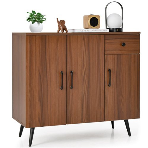 Costway Buffet Cabinet with 3 Doors & Pull-out Drawer Adjustable Shelves Anti-Tipping Kits - Walnut