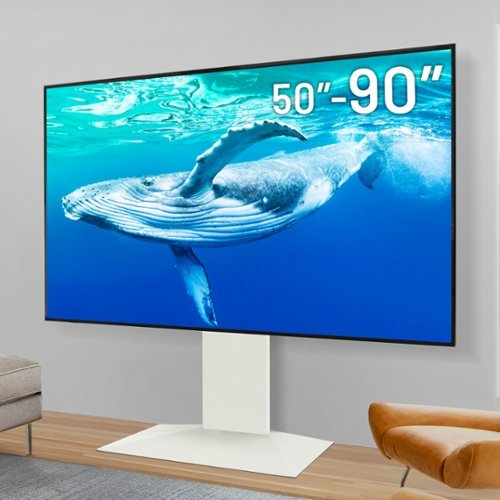 WALL - V4 – Sleek Shallow Floor TV Stand for Extra Large 50-90 Inch, for Living Room and Bedroom, Japan-Engineered Design - Satin White-Front_Standard 