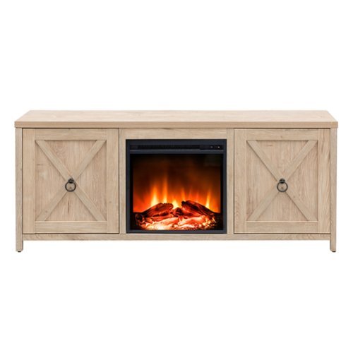 Camden&Wells - Foster Log Fireplace TV Stand for TVs Up to 65" - White Oak-Front_Standard 