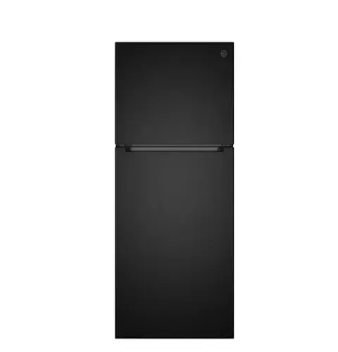 Front. GE - 24 in. Wide 11.9 Cu. Ft. Energy Star Top-Freezer Refrigerator - Black.