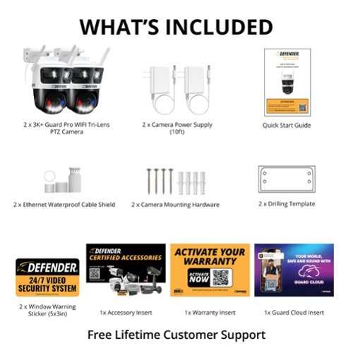 Defender AI 3K+ Guard Tri-Lens PTZ WIFI Plug-in Security Camera, 360° Tracking, AI Detection, Works w/ Guard App, 2 Pack - white BUY IN EUROPE