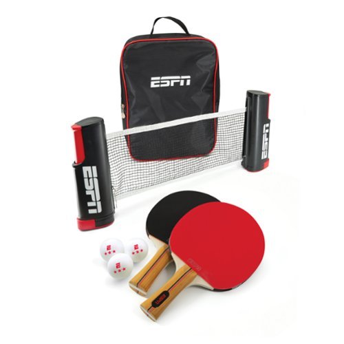 ESPN - Ping Pong Set Includes 3 Ping Pong Balls, 2 Ping Pong Paddles, Portable Ping Pong Net and Travel Case (ES-PP220) - Black-Front_Standard 