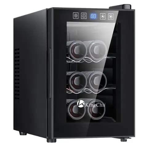 Front. KingChii - 6-Bottle Thermoelectric Wine Cooler Refrigerator with Advanced Cooling Technology and Glass Door - Black.