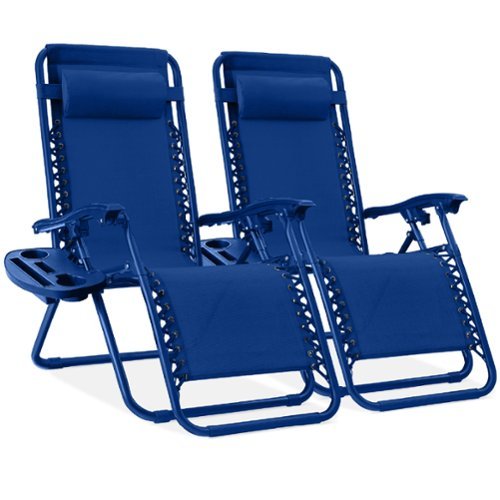 Best Choice Products - Set of 2 Zero Gravity Lounge Chair Recliners for Patio, Pool w/ Cup Holder Tray - Marine-Front_Standard 