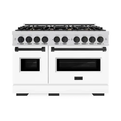Front. ZLINE - ZLINE Autograph 48" Classic Double Oven Dual Fuel Range with White and Black Accents (CDRZ-WM-48-MB) - White.