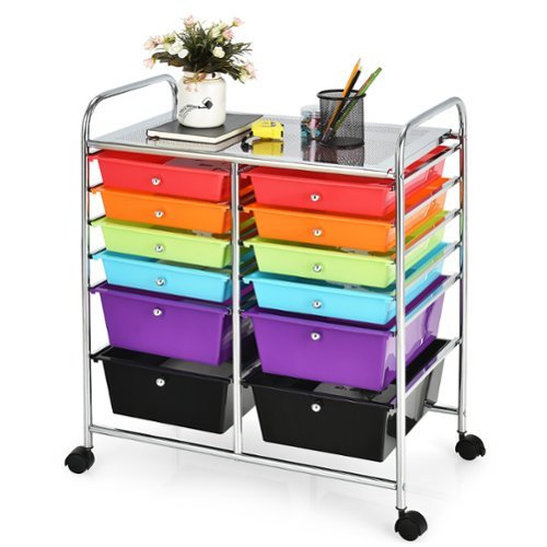 Costway - 12 Drawers Rolling Cart Storage Scrapbook Paper Studio Organizer - Multicolor-Front_Standard 